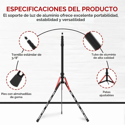 Vista 3 de REFLEX CAMERA Soporte de luz de viaje de aluminio de 7 pies 3 a 88 pulgadas, ligero, compacto y portátil con tornillo de 3/8 de pulgada y 1/4