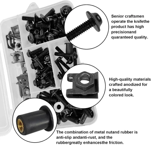 Vista 3 de Kit de pernos de carenado de 177 piezas, tornillos para parabrisas de motocicleta M5 M6, tornillos universales de carenado de motocicleta, tornillos