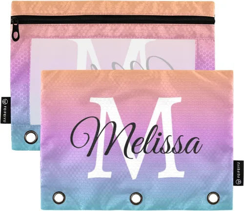 Vista 17 de Estuche para lápices personalizado degradado morado para 3 anillas, bolsa de lápices personalizada con cremallera, estuche transparente