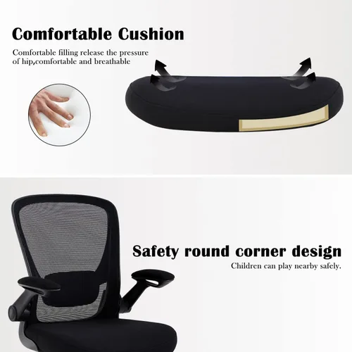 Vista 5 de Silla de oficina en casa, silla de escritorio ergonómica, silla de computadora de malla con brazos abatibles, altura ajustable, respaldo medio
