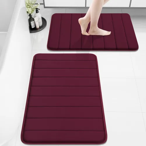 Vista 20 de Buganda Juego de 2 alfombras y tapetes de baño de espuma viscoelástica, lavables a máquina, suaves, antideslizantes, absorbentes, para baño, ducha