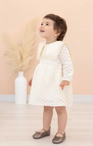 Vista 8 de Lilax Vestido de encaje de manga larga para bebé niña Vestido de novia vintage