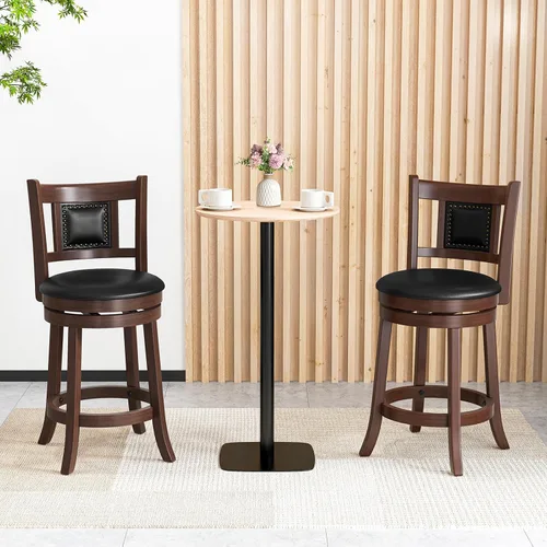 Vista 2 de Giantex Juego de 2 taburetes de bar giratorios de 25.5 pulgadas de altura de mostrador con respaldo ergonómico, asiento acolchado suave, patas