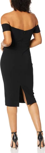 Vista 2 de Dress the Population Vestido para Mujer Bailey de Hombros Descubiertos Escote Corazón Ajustado Midi Tubo Negro