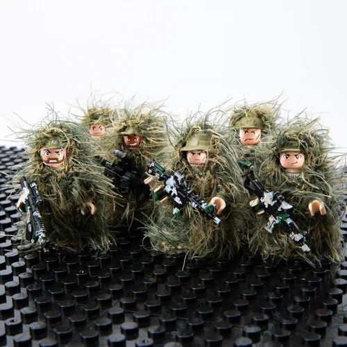 Vista 4 de Soldados de camuflaje militar, minifiguras de acción en fatigas de la jungla, figuras de soldados de fuerzas especiales en traje Ghillie con armas