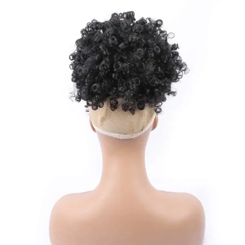 Vista 7 de Cola de caballo con cordón y flequillo, extensiones de cola de caballo afro para mujer, cola de caballo corta y rizada con flequillo con clip para 1b