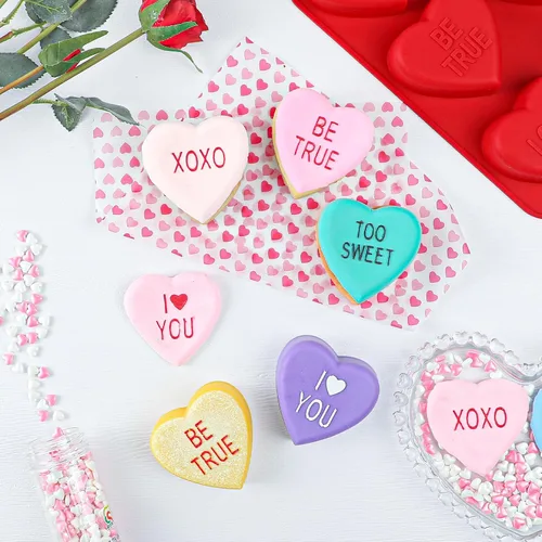 Vista 6 de Webake Molde Grande de Corazón de Conversación para Hornear, Moldes de Pastel de Silicona con Forma de Corazón de 6 Cavidades, Bandejas para Pastel