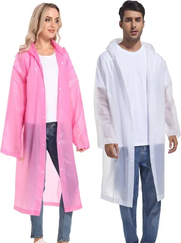 Vista 65 de 2 abrigos de lluvia de Borogo para adultos, chaquetas de lluvia reutilizables para hombres y mujeres