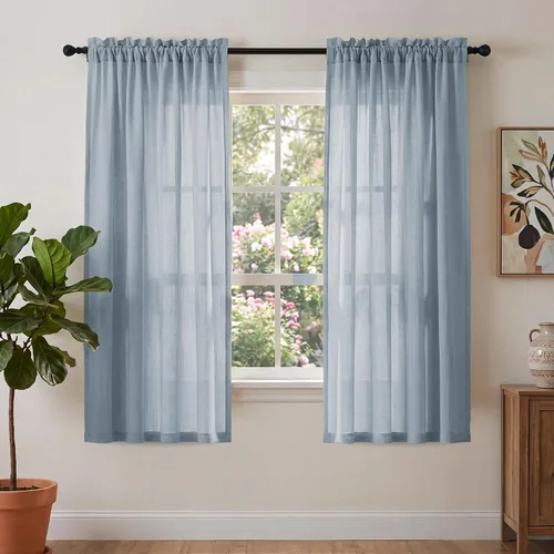 Vista 20 de PrinceDeco - Cortinas de lino de 63 pulgadas de largo para sala de estar, gruesas, de arpillera, con bolsillo para barra, cortinas para ventanas