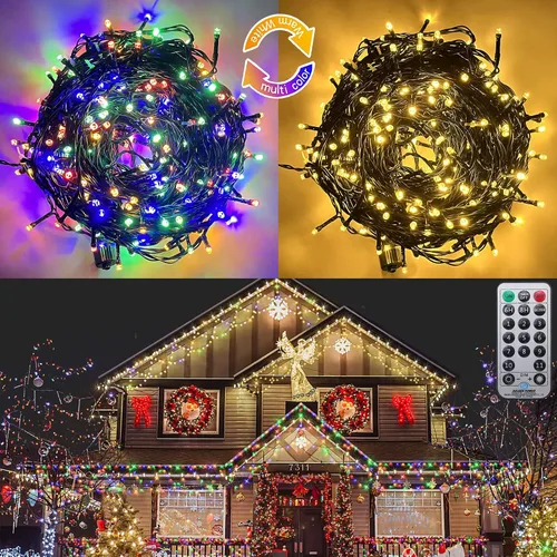 Vista 2 de KAZOKU Luces de Navidad para Exteriores 380LED 40 Pies Impermeables Luces de Cadena de Hadas Extensibles Semicirculares Luces de Navidad Control Luz