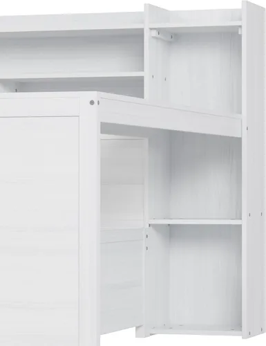 Vista 6 de Polibi Cama diurna de madera tamaño twin con estantes de almacenamiento, escritorio integrado y cama nido tamaño twin, cama multifuncional