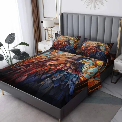 Vista 11 de Bald Eagle Sábanas tamaño individual – Sábanas de cama de pájaros, microfibra suave, bolsillo profundo, sábanas y fundas de almohada estampadas sin