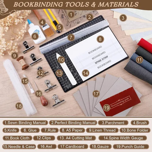 Vista 6 de 145 piezas de suministros de encuadernación, kits de encuadernación de libros para principiantes, kit de fabricación de libros con libros de papel