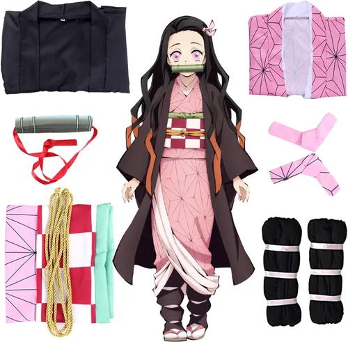 Vista 2 de Amycute Tanjiro Cosplay Shinobu Cosplay adulto Nezuko Zenitsu Giyuu Kimono Cosplay para Halloween anime Cosplay mujeres y niños