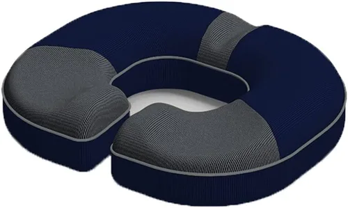 Vista 7 de Almohada de dona, cojín de asiento de rebote lento en forma de U, almohada de espuma viscoelástica para aliviar el dolor de coxis, ciático, Azul