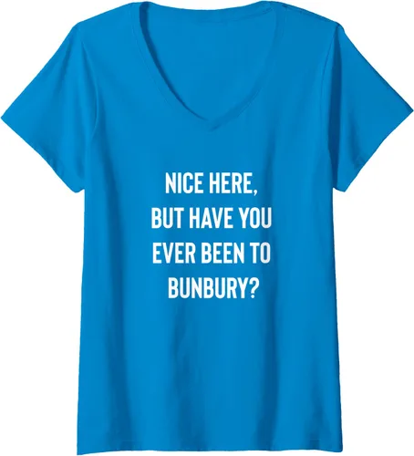 Vista 9 de Camiseta con cuello en V Nice Here But Have You Ever Been To Bunbury, Negro