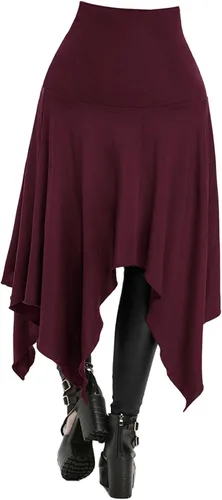 Vista 4 de myhehthw Falda steampunk para mujer, falda gótica irregular, eduardiana, cintura pirata, renacentista, faldas con volantes