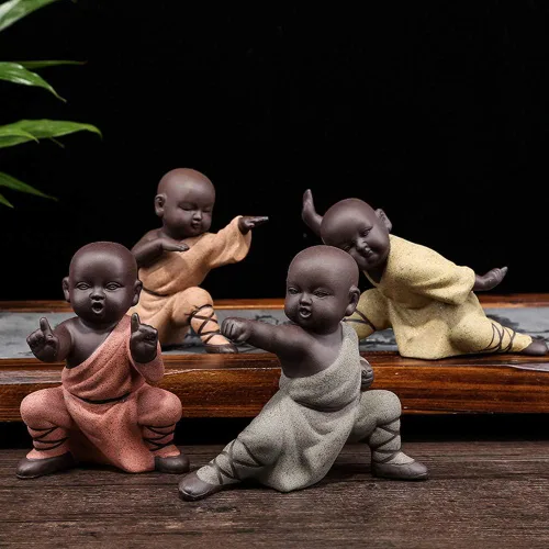 Vista 4 de Kingzhuo Estatuilla de Buda en miniatura de cerámica, pequeña y linda estatua de Buda, figura de monje, manualidades creativas para bebés, adornos
