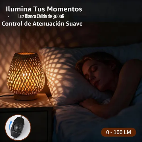 Vista 5 de Lámpara de mesa pequeña de ratán bohemio con pantalla tejida