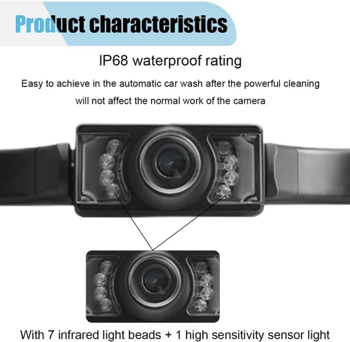Vista 4 de Cámara de respaldo para matrícula de automóvil, cámara de visión trasera gran angular de 170 grados, 8 luces LED infrarrojas, cámara de visión