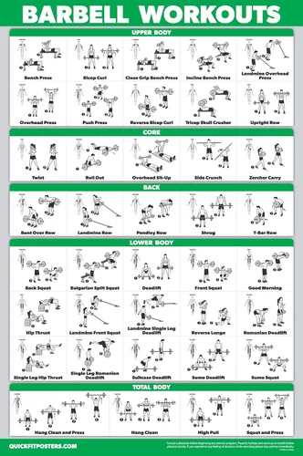 Vista 6 de QUICKFIT - Juego de 3 tablas de entrenamiento con mancuernas + ejercicios de peso corporal + póster de rutina con barra – Juego de 3 tablas