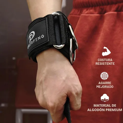 Vista 6 de Correas de levantamiento de pesas con anillos en D para cable de gimnasio, soporte de muñeca antideslizante, correas de levantamiento de pesas