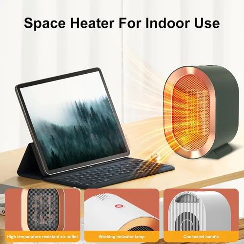 Vista 3 de Calentador eléctrico portátil para interiores, calentador de escritorio personal de 1200 W, calefacción silenciosa rápida de cerámica para Blanco