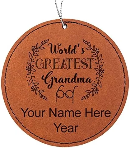 Vista 8 de LaserGram Personalized Christmas Ornament, World's Greatest Grandma, Faux Leather, Custom Laser Engraved Gift Idea (Round Shape, Black with Gold)