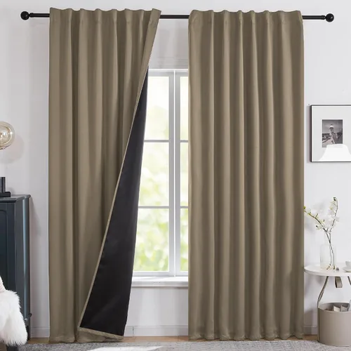 Vista 15 de Deconovo Cortinas 100% opacas para dormitorio, cortina con aislamiento térmico, panel de sala de estar insonorizado, certificado Oeko-TEX, cortinas