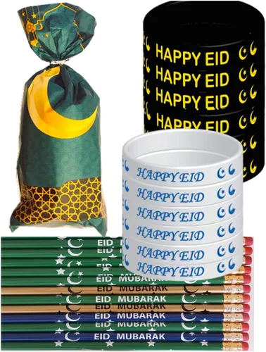 Vista 5 de Eid Favors - 144 pulseras de lápices Eid, bolsas de golosinas Eid, regalos para niños, Ramadán, novedad árabe