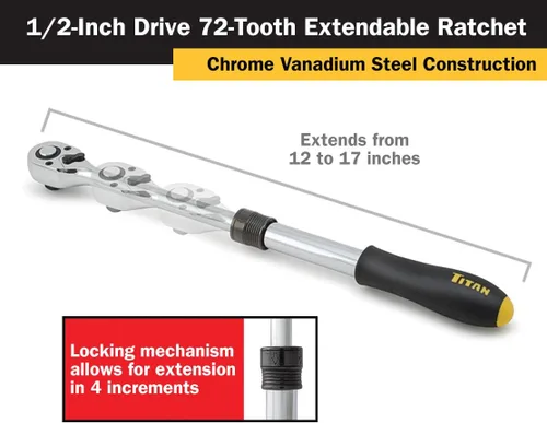 Vista 2 de Titan 12074 Trinquete extensible de 1/2 pulgada x 12 a 17 pulgadas de 72 dientes
