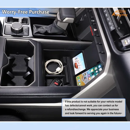 Vista 6 de Aunginsy Caja de almacenamiento de consola central inferior para automóvil compatible con Toyota Tundra 2022-2026, bandeja organizadora