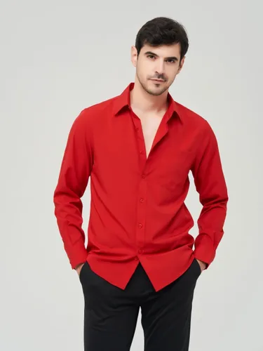 Vista 66 de corfty Camisa de vestir de manga larga para hombre, ajuste regular, elástica, sin arrugas, casual, con botones