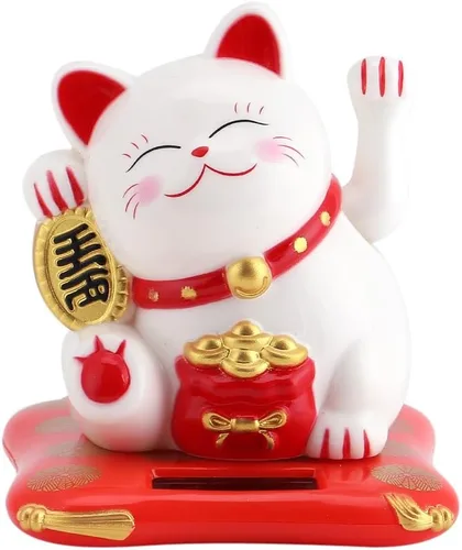Vista 4 de Fortune - Lindo gato chino de la suerte, brazo agitado con energía solar, decoración de Feng Shui, buena suerte, riqueza, regalo para el hogar