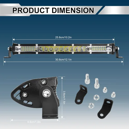 Vista 6 de nifeida - Barra de luz led de 10 pulgadas, una sola fila, ultradelgada [30 cm con soporte], 120 W, cápsulas de luz led, luz combinada de haz puntual