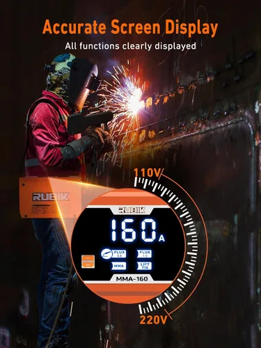 Vista 4 de Rubik Mini Soldador de Electrodo de 160A 110/220V, Máquina Soldadora 3 en 1 MIG/MMA/Lift Tig, Máquina de Soldadura de Arco Portátil con Inversor