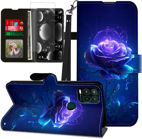 Vista 302 de Funda para Motorola Edge 2022 con protector de pantalla, soporte y tarjetero y correa para la muñeca, funda magnética para Moto Edge 2022 5G UW Lobo