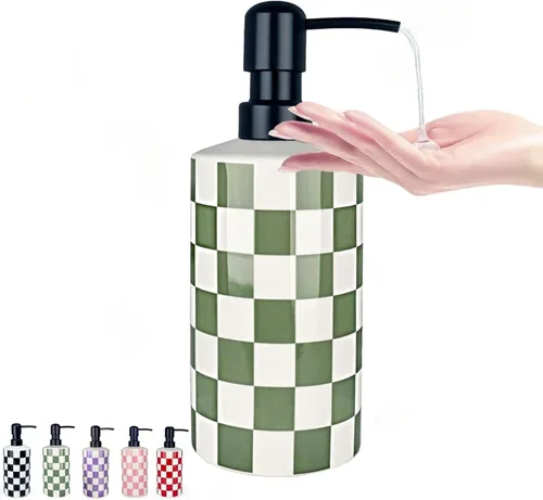 Vista 8 de Dispensador de jabón de manos, dispensador de jabón de baño con bomba de acero inoxidable, botellas de loción de loción de cerámica en blanco y Negro