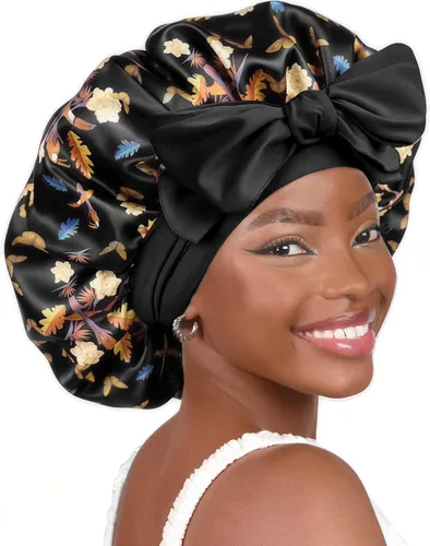 Vista 22 de YANIBEST Gorro de seda ajustable para mujeres durmientes, gorro de satén de doble capa que reduce la fricción y evita el encrespamiento y el cabello