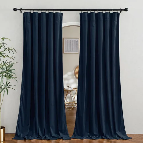 Vista 27 de RYB HOME Cortinas opacas de terciopelo para dormitorio, aislamiento térmico, privacidad, luz solar, bloqueo de calor, cortinas lujosas con bolsillo