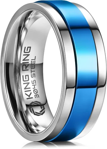 Vista 22 de King Ring 8mm Flat Spinner Stainless Steel Fidget Rings – Designed in USA Negro