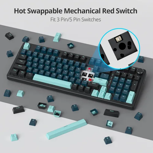 Vista 2 de Junta de teclado para juegos de 98 teclas, teclado personalizado con cable, teclado cremoso intercambiable en caliente con perilla retroiluminada