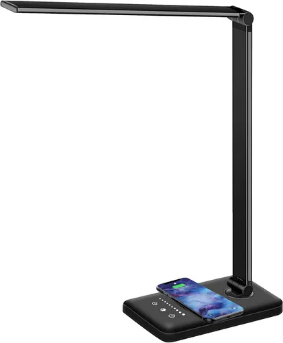 Vista 8 de Lámpara de escritorio LED con cargador inalámbrico, puerto de carga USB, luz de escritorio regulable para el cuidado de los ojos con 5 niveles
