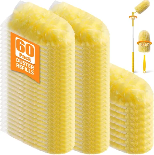 Vista 10 de 80 repuestos de plumero con 1 mango corto y mango extensible de 3 pies, compatible con Swiffer Duster, plumeros de limpieza de microfibra