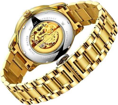 Vista 3 de OLEVS Dragon Skeleton Reloj automático para hombre, 1.654 pulgadas, esfera grande, dorado, de lujo, cuerda automática, impermeable, acero