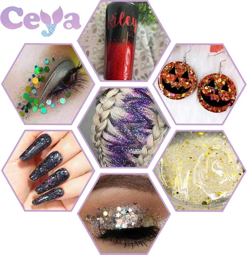 Vista 4 de Ceya Brillantina gruesa holográfica, 1 libra/16 onzas, oro diamante a granel, purpurina mixta gruesa y fina embotellada con lentejuelas metálicas