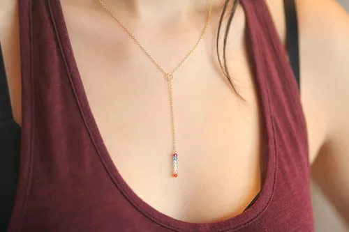 Vista 3 de 7 chakras de cristal curativo, arco iris Lariat Y-collar, pulsera, tobillera