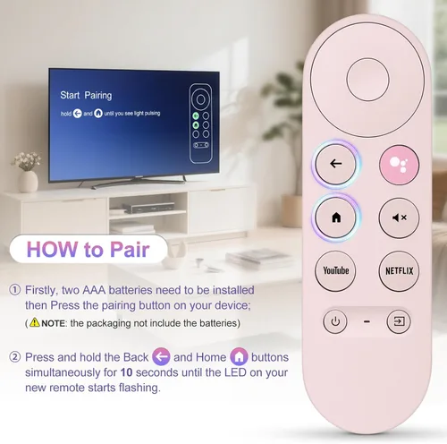 Vista 4 de Sustitución por voz para mando a distancia de Google Chromecast, para control remoto de Google TV y transmisor de Google TV (Rosa)