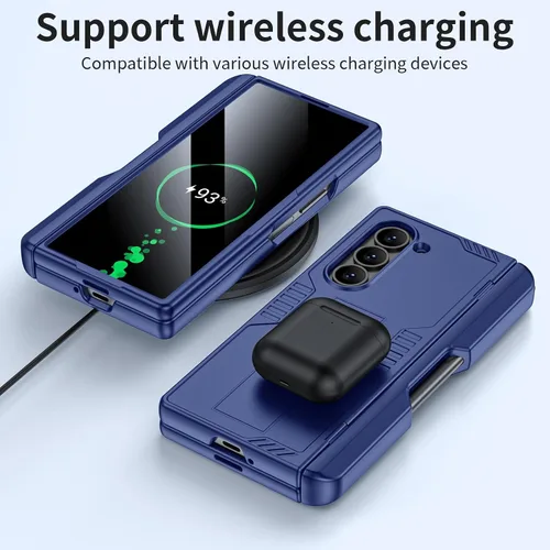 Vista 8 de Funda para Samsung Galaxy Z Fold 6 con soporte para S Pen y soporte, [protección de bisagra y protector de pantalla templado] Funda de carga Azul