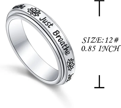 Vista 41 de Anillos giratorios de plata de ley S925 para ansiedad, preocupación, aliviar el aburrimiento, TDAH, autismo, banda para mujeres y adolescentes